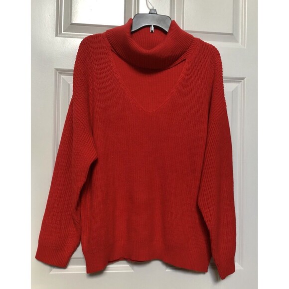 Bar III SWEATER-TOPS RED PLUS SIZE 2X TURTLE NECK AND V OPEN AND THE CHEST  KNIT - Picture 2 of 10